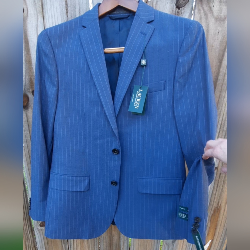 LAUREN RALPH LAUREN BOYS 18R BLAYTON LIGHT BLUE w/Pin Stripe BLAZER NWT